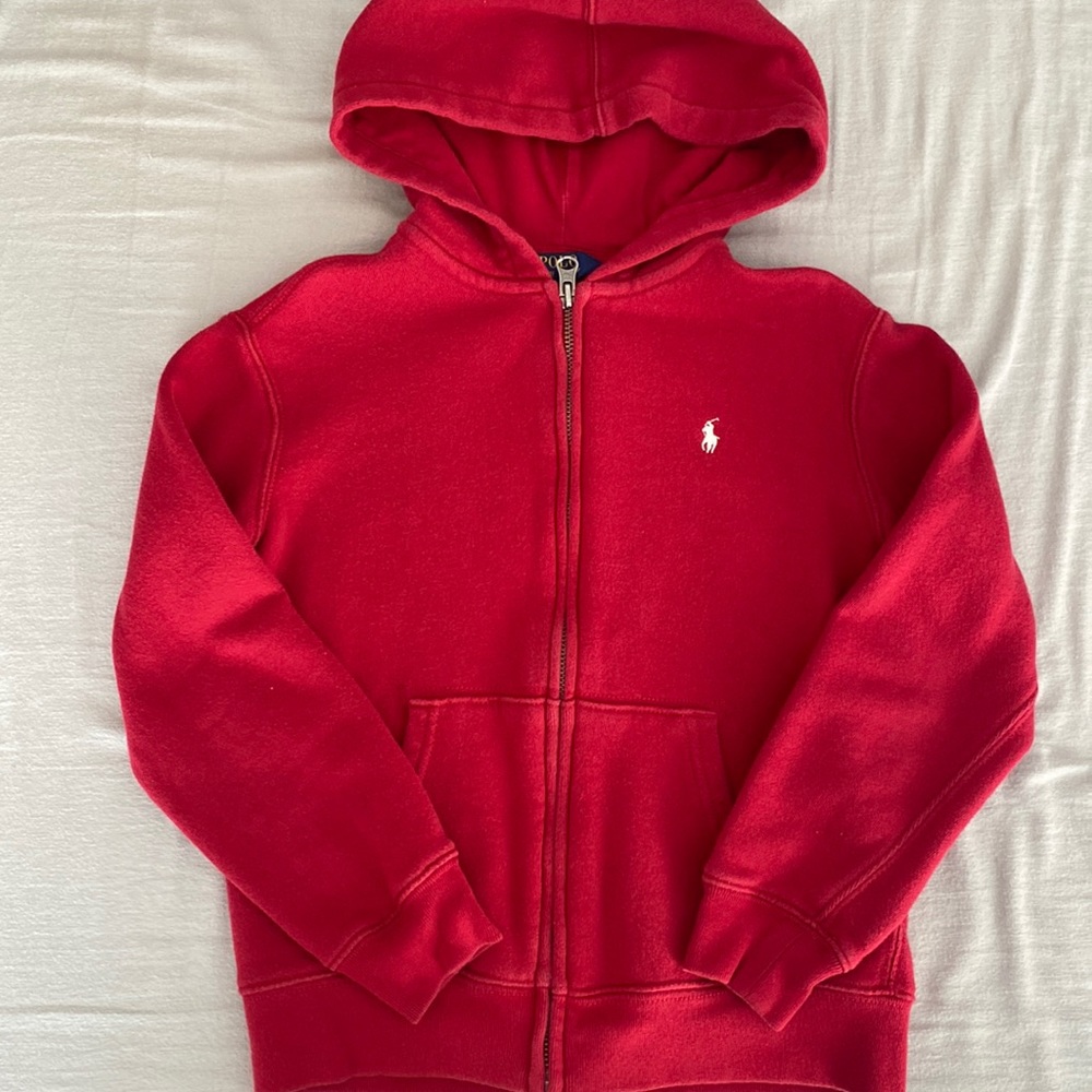 Boys Polo Ralph Lauren full zip hoodie. Maroon/red. Sz 7